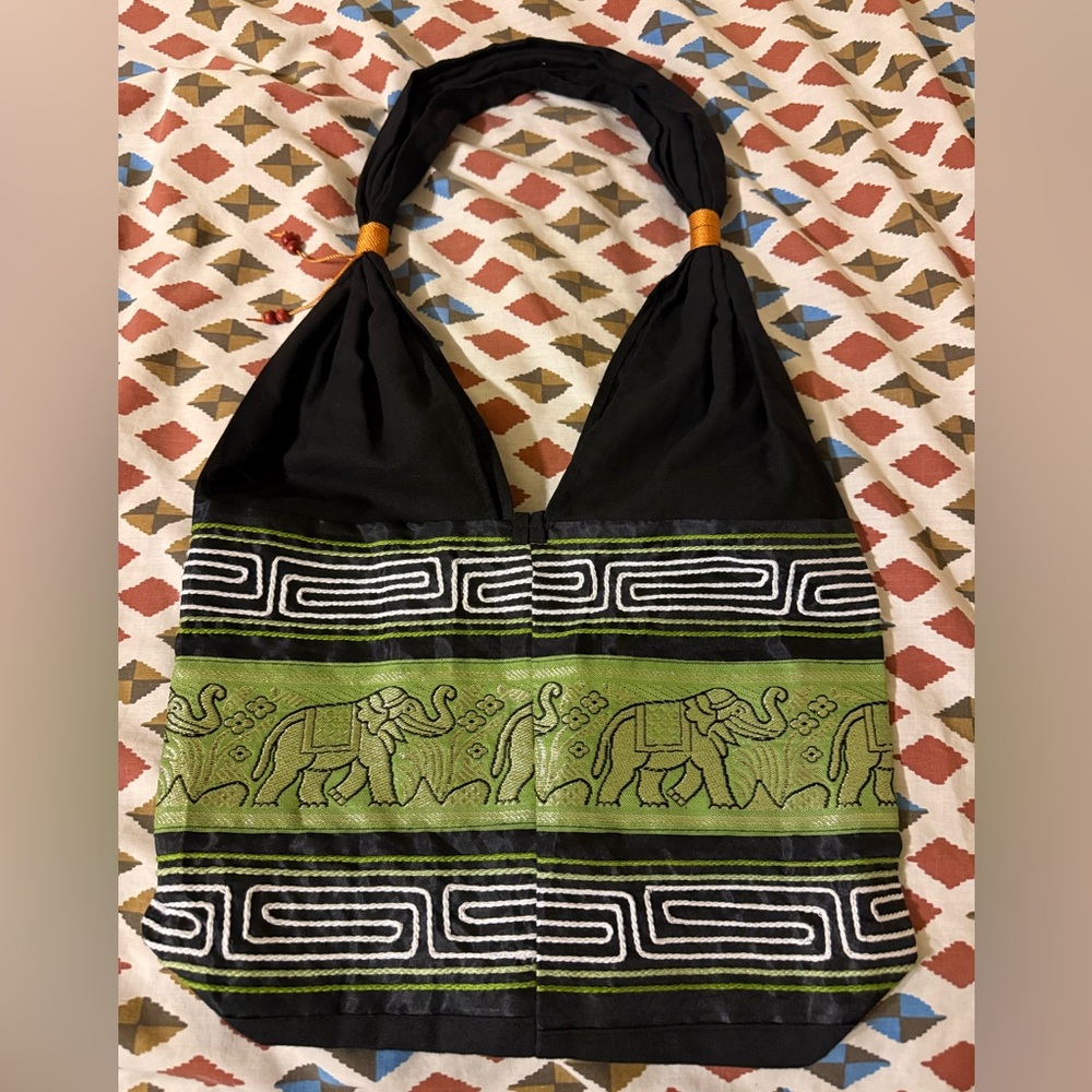 Black and Green Elephant Patterned Women's Bag